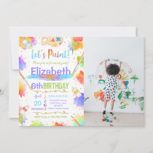 Kleurrijke Let's Paint Art Verjaardagsfeestfoto Kaart (Voorkant)