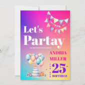 Kleurrijke Let's Party Verjaardag Kaart (Voorkant)