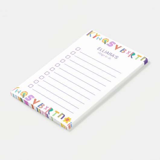 Kleurrijke letter Aangepaste naam om te doenLijst Post-it® Notes (Schuin)