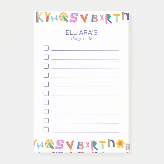 Kleurrijke letter Aangepaste naam om te doenLijst Post-it® Notes (Voorkant)