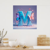 Kleurrijke letter M met vlinders Poster (Keuken)