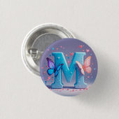 Kleurrijke letter M met vlinders Ronde Button 3,2 Cm (Voorkant /achterkant)
