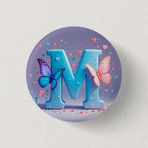 Kleurrijke letter M met vlinders Ronde Button 3,2 Cm