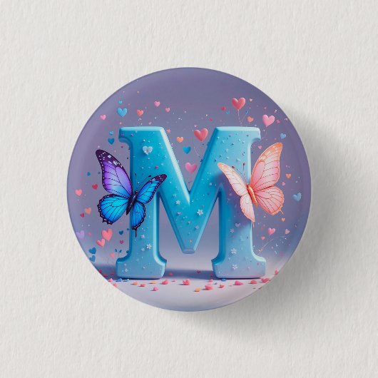Kleurrijke letter M met vlinders Ronde Button 3,2 Cm (Voorkant)
