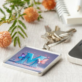 Kleurrijke letter M met vlinders Sleutelhanger (Zijkant)