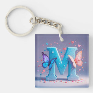 Kleurrijke letter M met vlinders Sleutelhanger