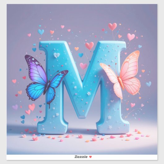 Kleurrijke letter M met vlinders Sticker (Vel)