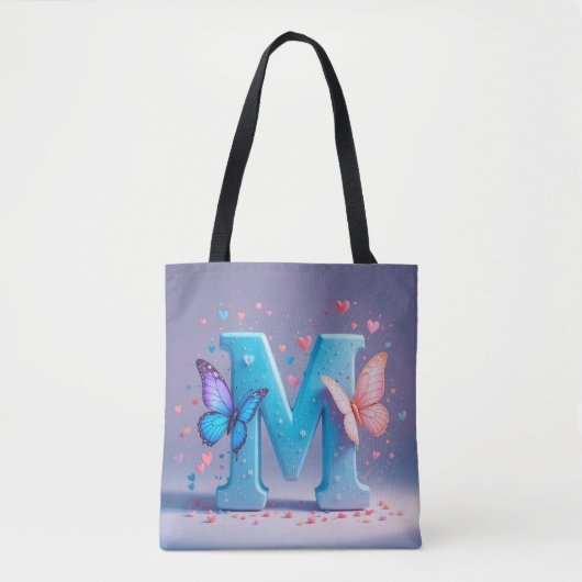 Kleurrijke letter M met vlinders Tote Bag (Voorkant)