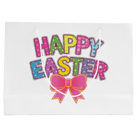 Kleurrijke Lettered Happy Easter Groot Cadeauzakje (Achterkant)