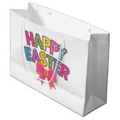 Kleurrijke Lettered Happy Easter Groot Cadeauzakje (Voorkant Gekanteld)
