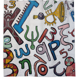 Kleurrijke letters en cijfers douchegordijn