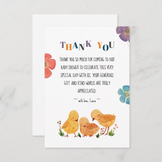 Kleurrijke Letters Schattige Chicken Family Baby s Bedankkaart (Voorkant / Achterkant)