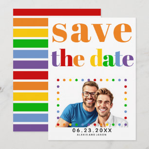 Kleurrijke letters stippen en strepen oranje homo  save the date