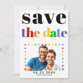 Kleurrijke letters, stippen en strepen zwart gay f save the date (Voorkant)