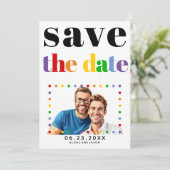 Kleurrijke letters, stippen en strepen zwart gay f save the date (Staand voorkant)