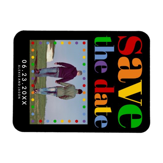 Kleurrijke letters, stippen Sparen de Datum homose Magneet (Horizontaal)