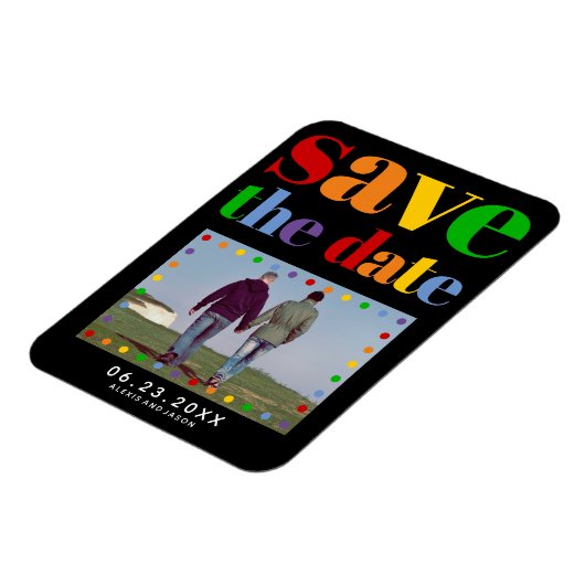 Kleurrijke letters, stippen Sparen de Datum homose Magneet (Linkerzijde)