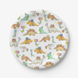 Kleurrijke & Leuk Cartoondinosaurus Verjaardagsfee Papieren Bordje