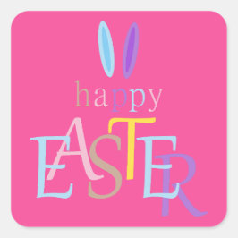 Kleurrijke Leuk Gelukkig Pasen Typografie Bunny Ro Vierkante Sticker