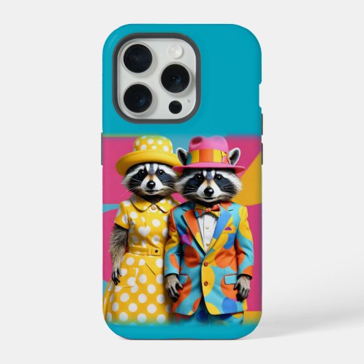 Kleurrijke leuke 1960's mod raccoons iPhone hoesje (Achterkant)