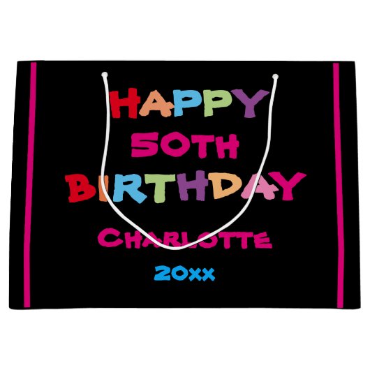 Kleurrijke Leuke Aangepaste Naam Jaar Datum Gelukk Groot Cadeauzakje (Voorkant)