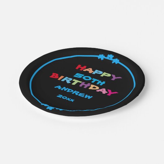 Kleurrijke Leuke Aangepaste Naam Jaar Datum Gelukk Papieren Bordje (Gekanteld)