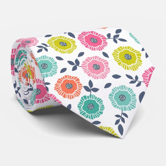 Kleurrijke leuke bloemenprint stropdas (Opgerold)