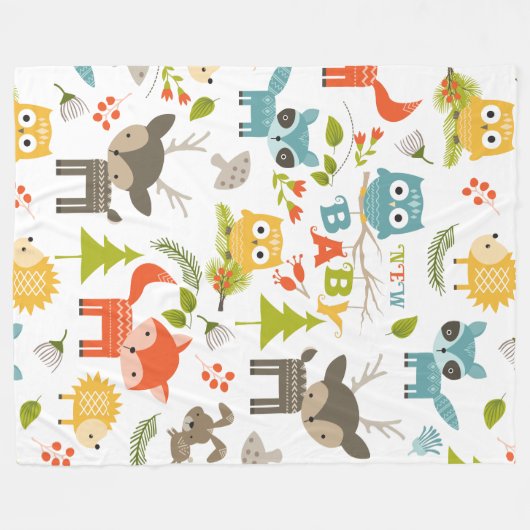 Kleurrijke Leuke Cartoon Hout Dieren Patroon Fleece Deken (Voorkant (Horizontaal))