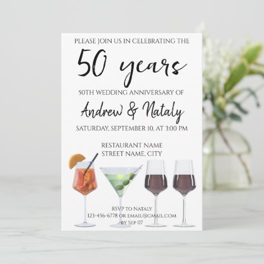 Kleurrijke leuke cocktails uitnodiging (Staand voorkant)