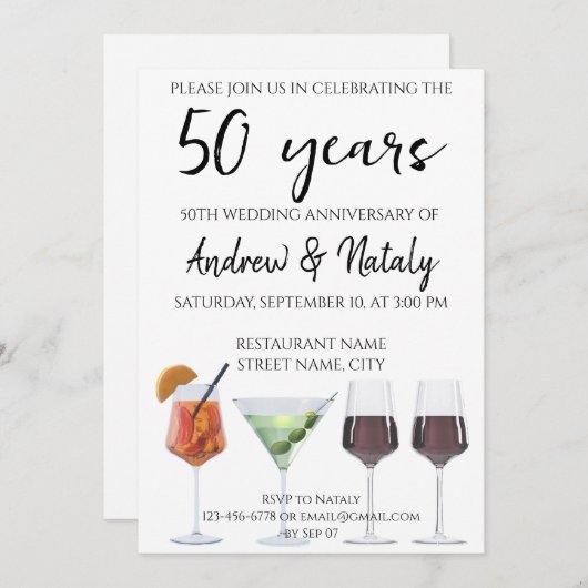 Kleurrijke leuke cocktails uitnodiging (Voorkant / Achterkant)