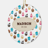Kleurrijke Leuke Cupcakes Patroon Monogram Keramisch Ornament (Links)