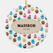 Kleurrijke Leuke Cupcakes Patroon Monogram Keramisch Ornament (Achterkant)