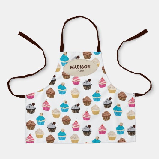 Kleurrijke Leuke Cupcakes Patroon Monogram Schort (Voorkant)