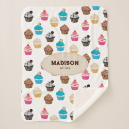 Kleurrijke Leuke Cupcakes Patroon Monogram Sherpa Deken