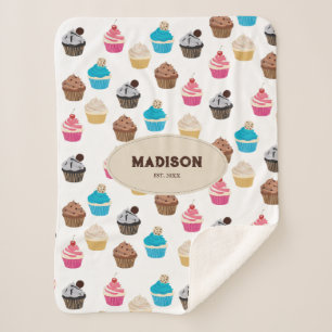 Kleurrijke Leuke Cupcakes Patroon Monogram Sherpa Deken