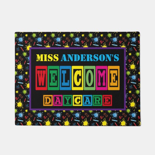 Kleurrijke Leuke Custom Daycare Deurmat (Voorkant)