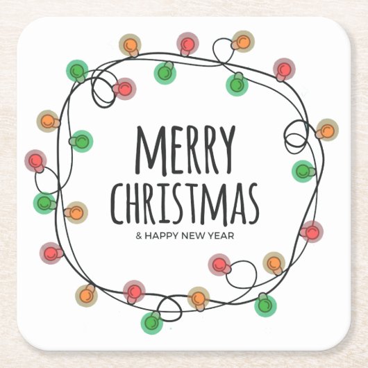 Kleurrijke Leuke Feestelijke Lichten Vrolijk Kerst Kartonnen Onderzetters (Voorkant)