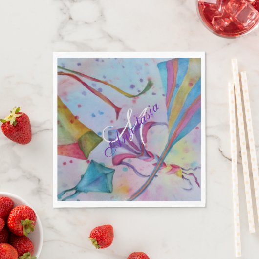 KLEURRIJKE LEUKE FLYING KITES MONOGRAM PARTY SERVETTEN (Insitu)