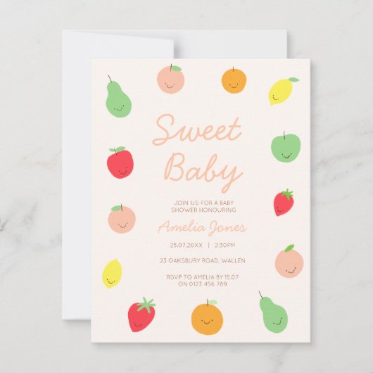 Kleurrijke & Leuke Fruit Baby shower Invitation Kaart (Voorkant)