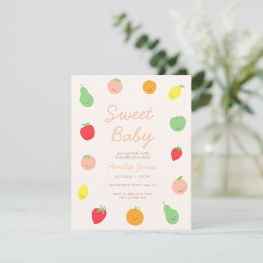 Kleurrijke & Leuke Fruit Baby shower Invitation Kaart (Staand voorkant)