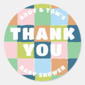 Kleurrijke Leuke Gender Neutrale Blokken Dank u Fa Ronde Sticker (Voorkant)
