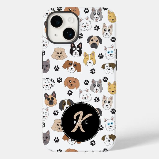 Kleurrijke Leuke Grappige Honden & Dog Paw Monogra Case-Mate iPhone Case (Achterkant)