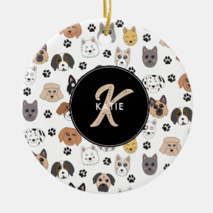 Kleurrijke Leuke Grappige Honden & Dog Paw Monogra Keramisch Ornament