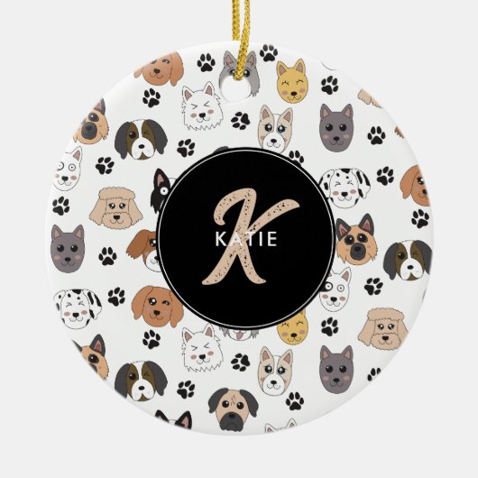 Kleurrijke Leuke Grappige Honden & Dog Paw Monogra Keramisch Ornament (Voorkant)
