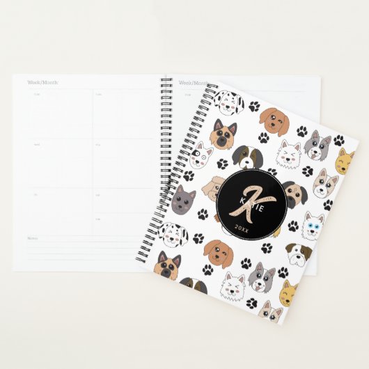 Kleurrijke Leuke Grappige Honden & Dog Paw Monogra Planner (Display)