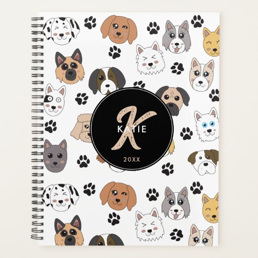 Kleurrijke Leuke Grappige Honden & Dog Paw Monogra Planner (Voorkant)
