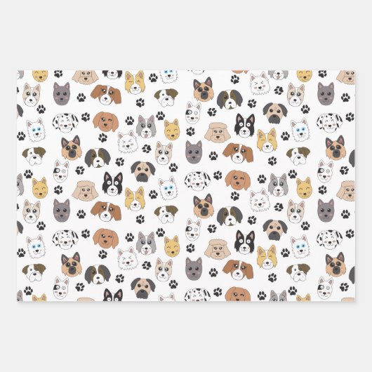 Kleurrijke Leuke Grappige Honden & Hond Paw Patroo Inpakpapier Vel (Voorkant 3)