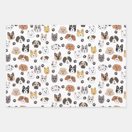 Kleurrijke Leuke Grappige Honden & Hond Paw Patroo Inpakpapier Vel (Voorkant)