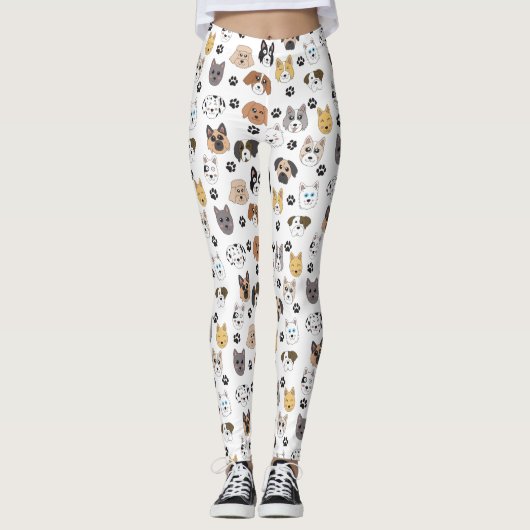Kleurrijke Leuke Grappige Honden & Hond Paw Patroo Leggings (Voorkant)