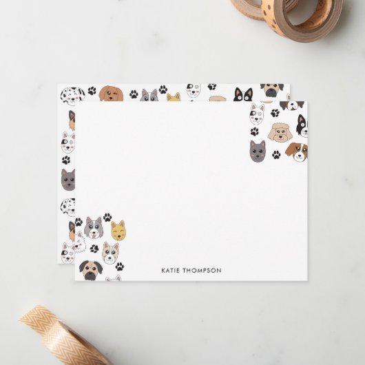Kleurrijke Leuke Grappige Honden & Hond Paw Patroo Notitiekaartje (Voorkant / Achterkant in situ)